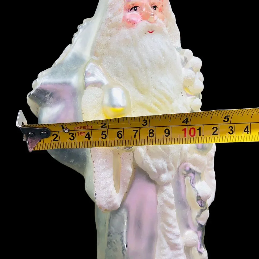 Mercury Glass Santa Christmas Statue Figure Snow Glitter‎ Old World 12” READ